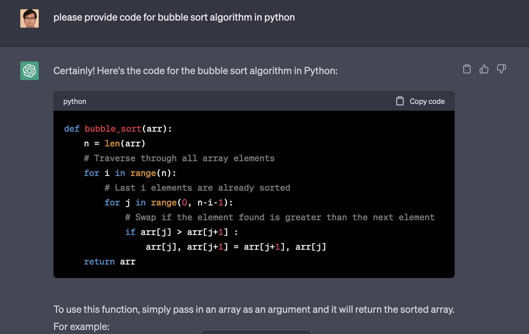 Chat-gpt-code-generation-bubble-sort-1 - Programming To Change